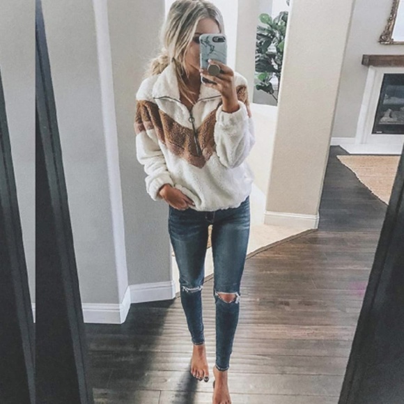 Half Zip Sherpa Teddy Pullover - Picture 1 of 6